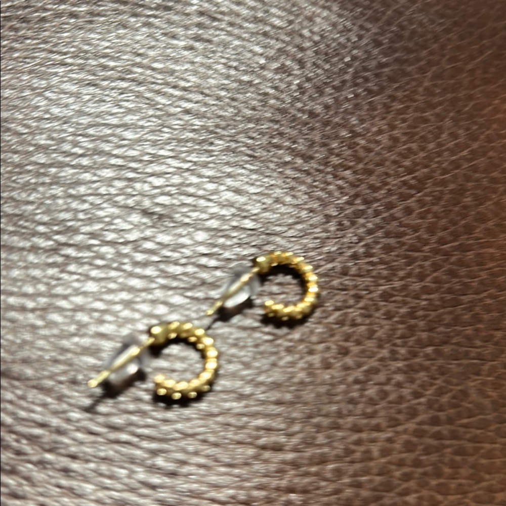 NWOT Elegant Goldtone Beaded Mini Hoop Earrings Very Comfortable And small